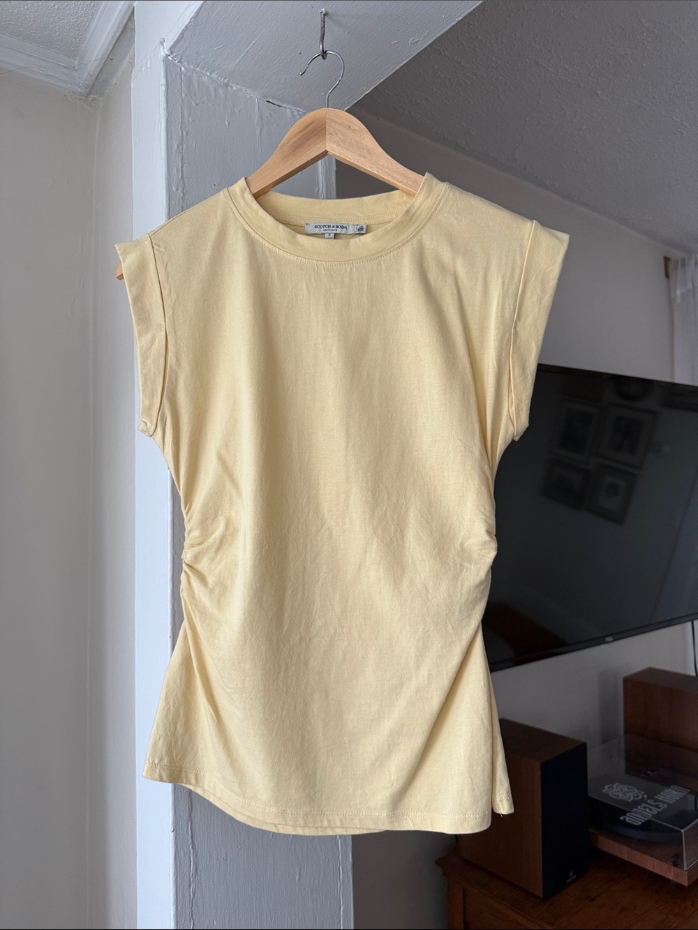 Scotch & Soda Pale Yellow Short Sleeve Ruched Side Tee